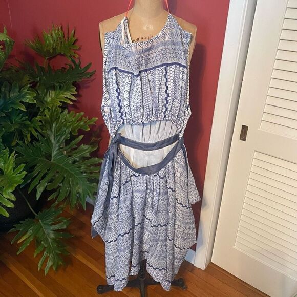 FREE PEOPLE | new romantics embroidered blue and white pattern bohemian dress M - Picture 8 of 11
